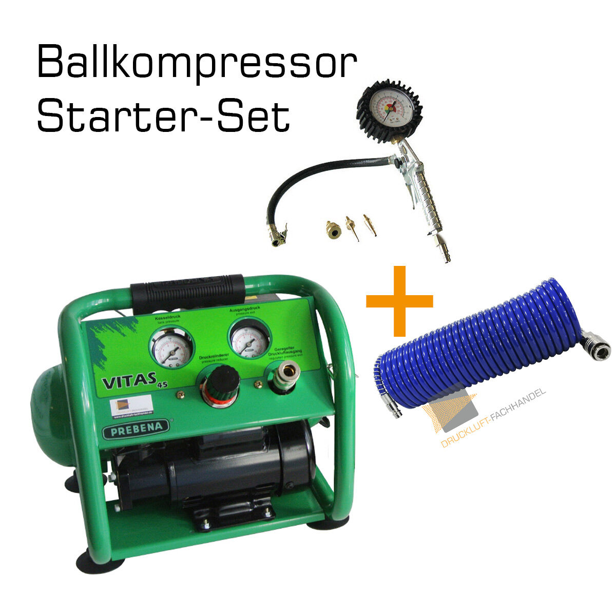 AKTION Starter-Set Ballkompressor Prebena Vitas 45 + Schlauchset + Reifenfüller