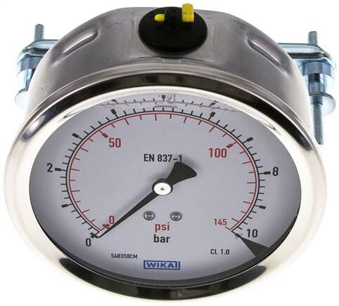 Glycerin-Einbaumanometer, 3kt-Frontring, 100mm, 0 - 10 bar