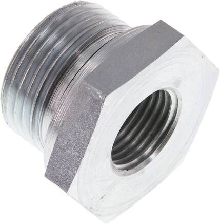 Riduttore idraulico G 1"(AG)-G 1/2"(IG), acciaio zincato, guarnizione in elastomero