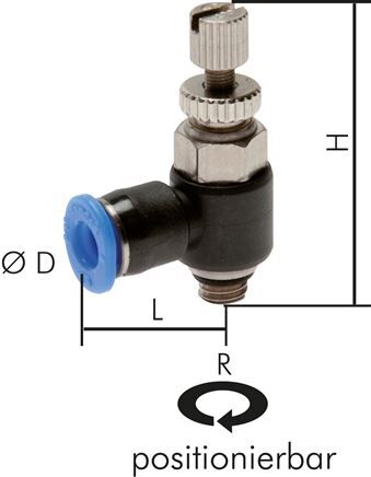 Valvole di controllo del flusso mini angolari M 3-3mm, regolazione dello scarico (standard)