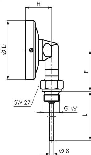 Thermomètre bimétallique, vertical D160/0 à +120°C/63mm