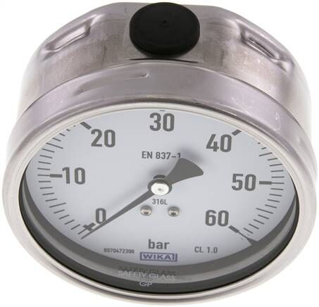 Chemie-Manometer waagerecht, 100mm, 0 - 60 bar