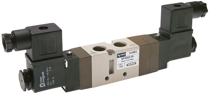 elettrovalvola a 5/3 vie, G 1/4" (aria di scarico G 1/8"), posizione centrale ventilata, 24 V AC