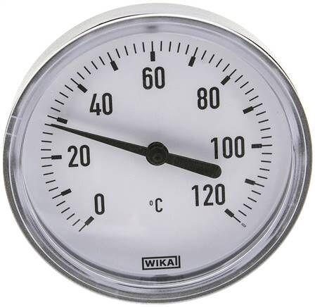Termometro bimetallico, orizzontale D80/0 a +120°C/60mm, custodia in plastica