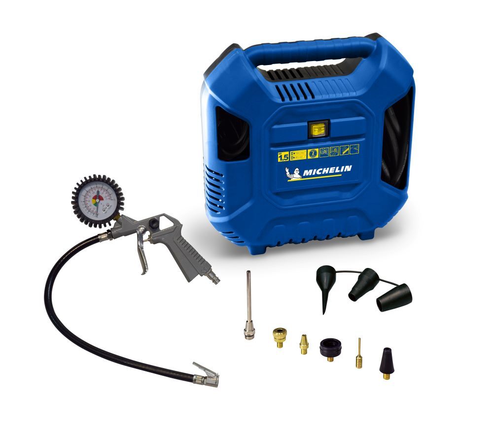 Compressore portatile Michelin MB1 K11, 1,1 kW + set di accessori con manometro omologata