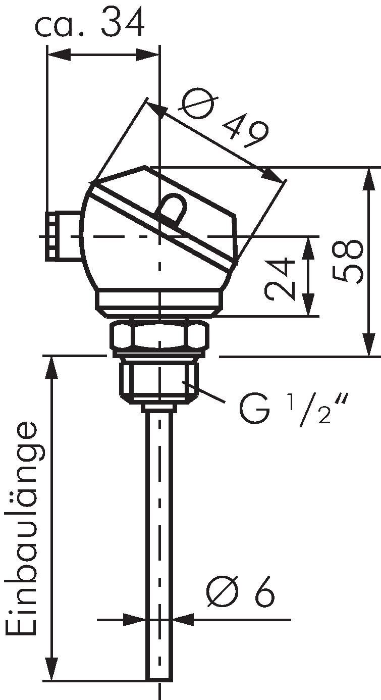 Termometro a resistenza Pt100 (2 fili), G1/2"-6x150mm, senza tubo di estensione