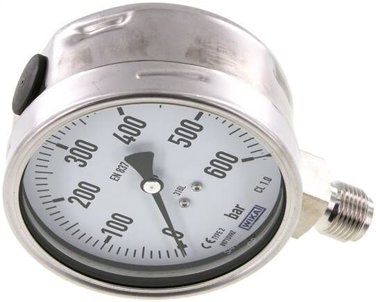 Chemie-Manometer senkrecht, 100mm, 0 - 600 bar