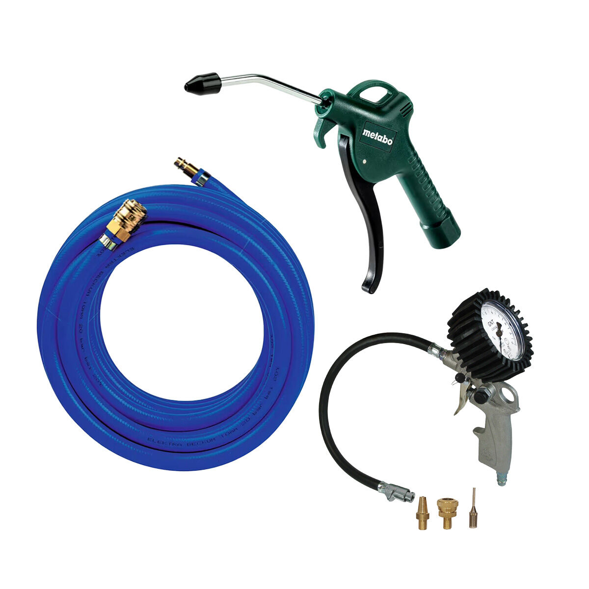 AKTION Set DF-Reifenfüller mit Gentilin Quik-Lok und 3er Adapter + Metabo Blaspistole BP 200 + Metabo Druckluftschlauch 
