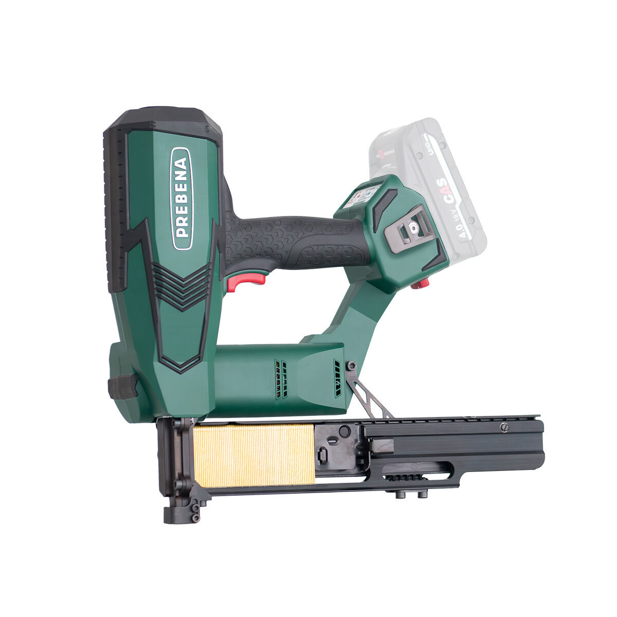 Chiodatrice pneumatica a batteria Prebena per chiodi a testa piatta (brads) tipo J da 16-55 mm