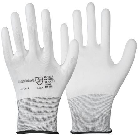 Guanto a maglia fine con rivestimento parziale in PU, senza pelucchi, bianco, XL, classe di protezione (EN 388) 4.1.3.1.X