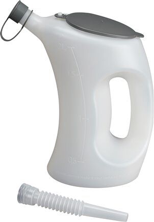 Caraffa graduata da 5 litri (PE, bianca) con beccuccio flessibile, coperchio, tappo