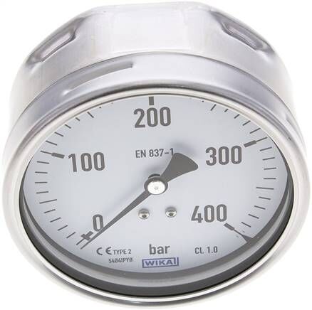 Manometer waagerecht (CrNi/Ms), 100mm, 0 - 400 bar