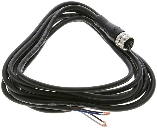 Câble avec connecteur M12 femelle, 3 m, droit, 4 extrémités de câble libres (broche 1 à 4)