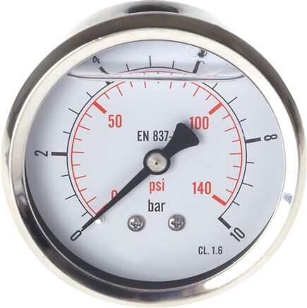 Glycerin-Manometer waagerecht (CrNi/Ms),63mm, 0 - 400bar -Eco-Line