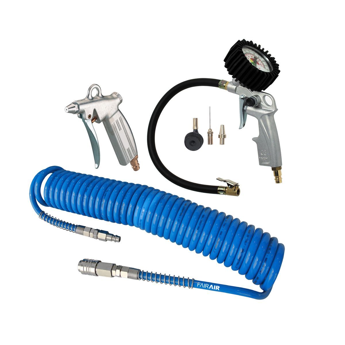 AKTION Werkzeug Starter-Set mit Reifenfüller + Ausblaspistole + Spiralschlauch | DFAK-D040011